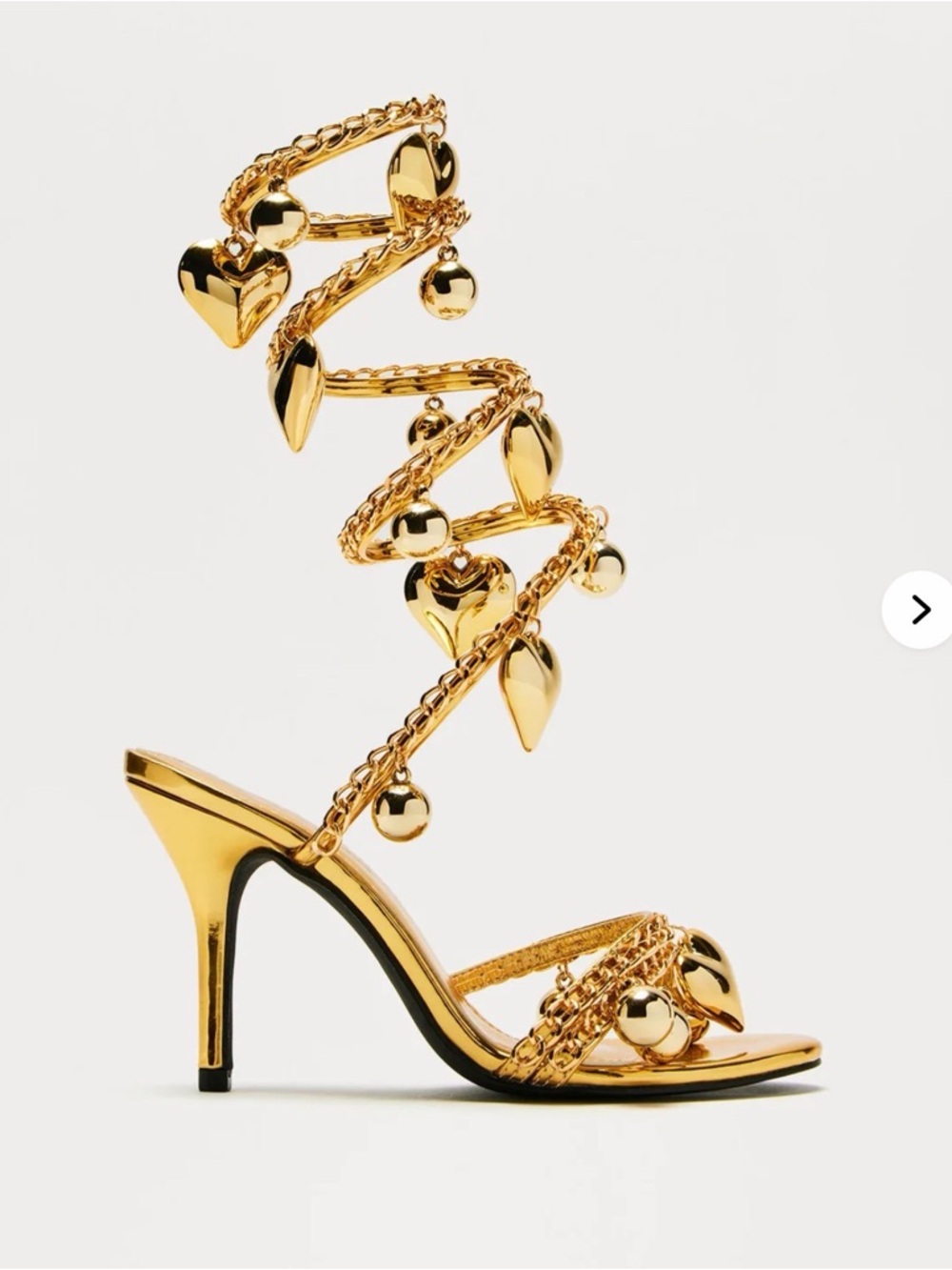 NWB fashion nova metallic gold heart ankle wrap heels size 10 - Picture 2 of 7